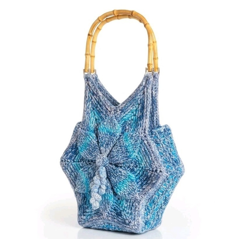 Crochet Flower Shoulder Bag Floral Handmade Blue Whimsical Boho Summer 3D